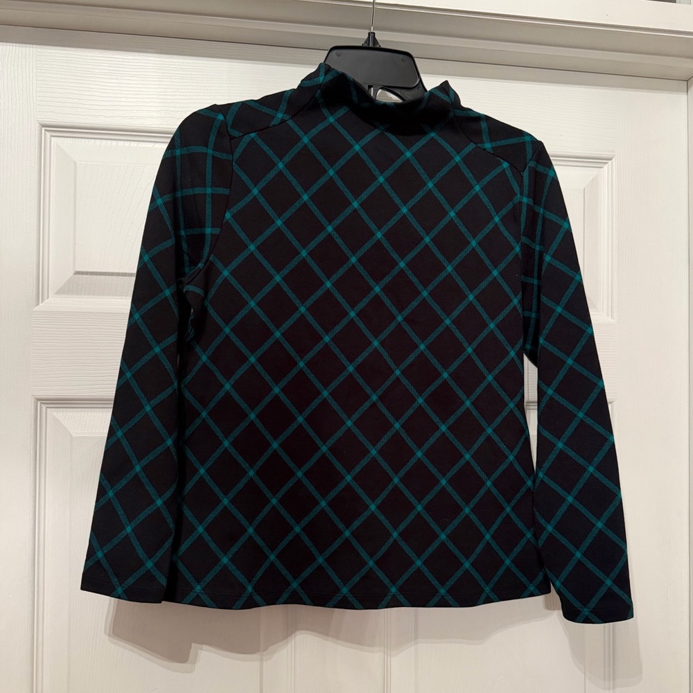 NWT Ann Taylor black and green windowpane mock turtleneck top Size Small petite